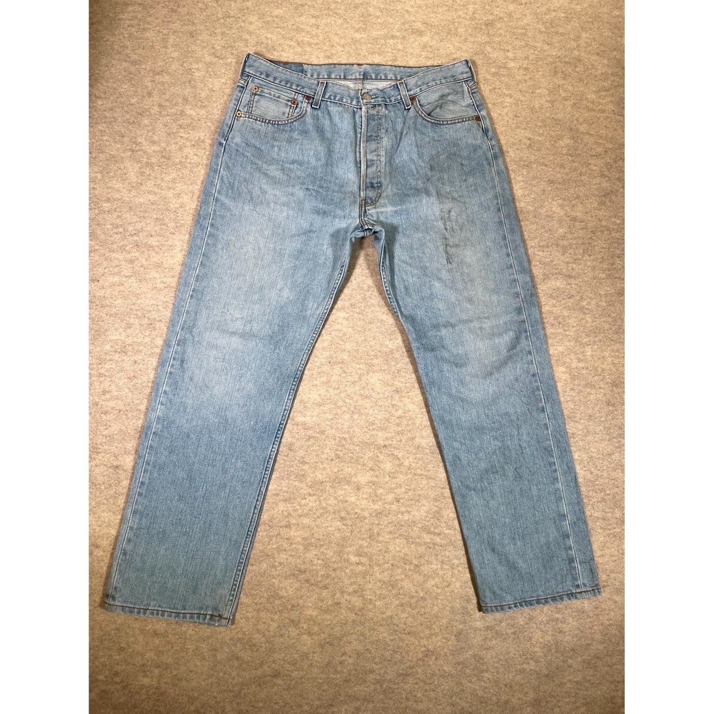 Levis 501 Original Fit Jeans Mens 36x30 Blue Denim Cotton Mid Rise Light Wash